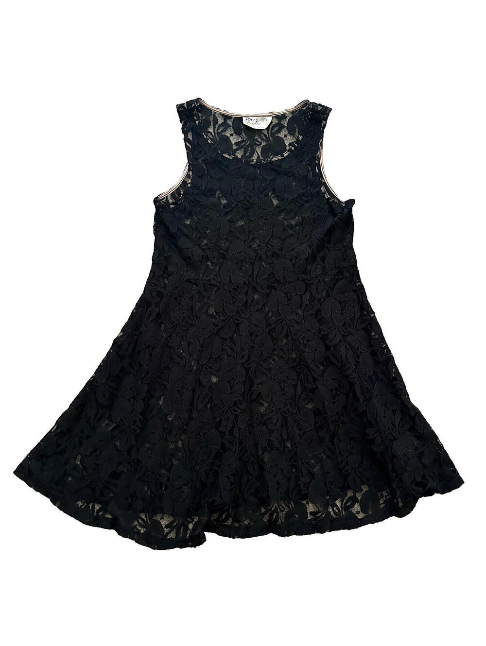 Free People Black Floral Lace Sheer Sleeveless Dress ALine Knee-Length Unlined S